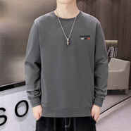 費洛仕長(cháng)袖男t恤春秋季棉線(xiàn)潮男裝修身衛衣體恤青年加絨加厚打底衫上衣 Y519深灰(不加絨) M (105斤以下)