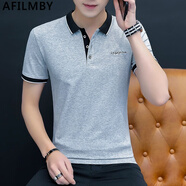 AFILMBY夏季POLO短袖t恤男潮流衣服男夏翻領(lǐng)男士短袖T恤半袖男生潮牌夏天 灰色 L