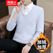 在佐毛衣男秋冬季長(cháng)袖針織衫純色保暖毛線(xiàn)衫內搭假兩件打底衫百搭上衣 灰色加絨5006 XL