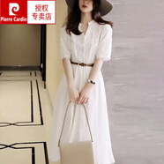 皮爾卡丹（pierre cardin）連衣裙女夏季2025時尚女裝收腰顯瘦純棉白色襯衫裙短袖A字裙子女 L(建議106-120斤)