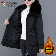 啄木鳥(niǎo)加絨派克服女2025新款冬季棉服中年保暖二棉外套女潮 黑色 L (建議95-110斤)