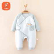 貝瑞加（Babyprints）寶寶秋冬連體衣嬰兒保暖衣服夾棉加厚嬰兒按扣爬服 綠彩虹66