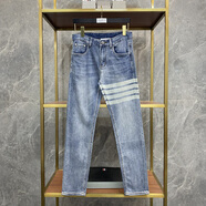 TNOM BIOWHE TB牛仔褲男新款經(jīng)典四杠條紋淺色九分褲潮流直筒休閑男裝長(cháng)褲子 深藍色 33