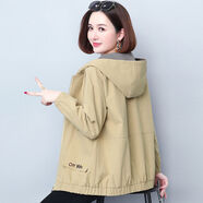 索宛亦（SUOWANYI）中年女春秋裝夾克外套新款時(shí)尚連帽ma媽寬松大媽休閑衣服 卡其色 3XL 建議145-160斤