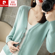 皮爾卡丹（pierre cardin）春秋羊毛開(kāi)衫外套女針織打底衫V領(lǐng)2025年夏季新款外搭羊絨毛衣女 【薄荷綠】開(kāi)衫 XL (170)