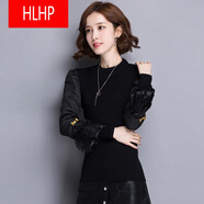 HLHP【撿漏特價(jià)】羽絨棉袖打底衫女冬配仿皮草馬甲的高領(lǐng)毛衣加絨加厚袖子內搭針織衫 半高1領(lǐng)不加絨蝴蝶結款 S 80-95斤