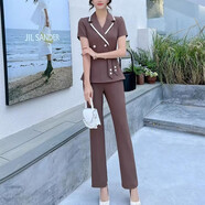 宋喜愛(ài)衣櫥時(shí)尚休閑套裝2025夏裝新款洋氣減齡西裝領(lǐng)上衣顯瘦褲子職業(yè)兩件套 【咖色】套裝#8064 2XL 建議【130-145斤】