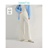 茵曼（INMAN）100%新疆棉分割線(xiàn)高腰寬松顯瘦闊腿褲2025春季女裝新款白褲子 珍珠白 28
