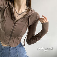 矜持范短外套女寬松型上衣歐美辣妹2025夏連帽衛(wèi)衣開衫女欲風(fēng)高腰美式 咖色 S