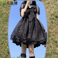 花嵐娜 日系小清新可愛(ài)少女洛麗塔泡泡袖連衣裙蓬蓬裙公主裙lolita夏款 黑色 L