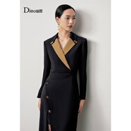 迪圖高級感西裝連衣裙女2023秋冬新款優(yōu)雅通勤OL氣質(zhì)修身顯瘦中長(cháng)裙子 黑色 L