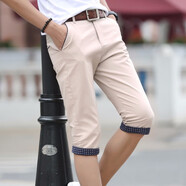 匹卡特休閑短褲男夏季新品男士短褲子夏裝潮流沙灘褲中年直筒中褲大褲衩馬褲夏天男裝 米白色 33碼