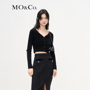 MO&Co.冬季短款V領(lǐng)雪尼爾針織衫極簡風(fēng)毛衣摩安珂 黑色 M 165