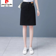 皮爾卡丹半身裙女夏季新款高腰顯瘦a字休閑裙薄款小個(gè)子包臀短裙針織 黑色 L 100斤到110斤