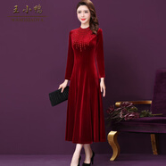 王小鴨婚宴輕奢金絲絨禮服裙女新款秋紅色高貴平時可穿連衣裙 紅色 3XL
