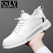 CNLV國際奢侈品牌男鞋春秋新款休閑皮鞋男百搭韓版潮流板鞋男運動鞋 白色 意大利風(fēng)高檔名牌 42