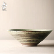 九土 手工粗陶餐具套裝復(fù)古風(fēng)碗和風(fēng)陶盤碟子碗盤家用日式粗陶食器 大湯碗 復(fù)古綠