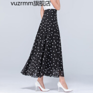 vuzrmm轻奢女装夏季新品碎花雪纺半身长裙女士高腰A字中年跳舞半身裙子 黑底白点 S腰围1.8-1.9尺长度85厘米