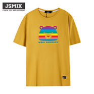 JSMIX大碼男裝純棉短袖T恤寬松加大微胖子印花彩虹熊頭圓領(lǐng)短T夏 黃色 2XL