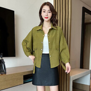 午羽 外衣女外套春秋 早秋短款襯衫外套女長(cháng)袖2024秋裝洋氣休閑百搭蝙 果綠色 XL推薦（116-125）