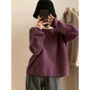 潮牌Avmko毛衣2022新款慵懶風馬海毛圓領(lǐng)毛衣女秋冬甜美寬松軟糯打底針織卷邊內(nèi)外穿上衣 葡萄紫 M 95-110斤