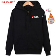 慕舍（mushe）輕奢男裝連帽衛(wèi)衣男外套秋冬開衫刺繡長袖休閑加絨夾克男士情侶裝 F黑色加絨款 3XL （建議160-180斤）