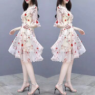 索宛亦（SUOWANYI）2023新款大碼夏季胖mm碎花雪紡洋氣裙胖妹妹遮肚顯瘦連衣裙200斤 明黃色 4XL 建議180-200斤