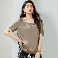 亦朵時尚休閑撞色圓領(lǐng)T恤2024夏季新款通勤簡約女 棠梨時裝版 XL