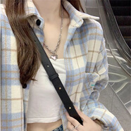名崢外套春秋款女2024潮流時(shí)裝版港味復(fù)古格子襯衫外套女春秋202 藍(lán)色格子 L