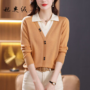 妃奧絨針織毛衣女秋冬季打底衫2024年新款洋氣上衣時(shí)尚外穿假兩件 黃駝色 XL【11-125斤】