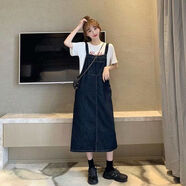 牛仔吊帶長(cháng)裙春夏季背帶裙孕婦大碼女裝高檔寬松連衣裙到腳踝裙子 6611藍色款 S 收藏加購優(yōu)先發(fā)貨
