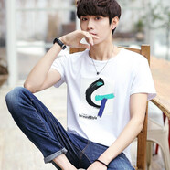 嘉曄（JIAYE）短袖t恤男式夏季凈面T恤衫純色簡(jiǎn)約打底衫凈色汗衫家居上衣男 G字白色 XL