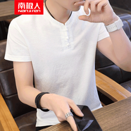 在佐短袖t恤男高端輕奢男裝高檔T恤男短袖秋季新款復古上衣冰絲體恤 乳白色 2XL