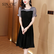 SIN.CYC時(shí)尚假兩件拼接短袖連衣裙女夏季女士夏款氣質(zhì) 灰色 XL [116-125斤]