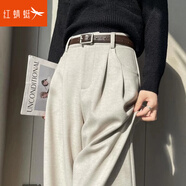紅蜻蜓休閑褲女2025年春季新款女裝加絨毛呢闊腿直筒西裝女士長(zhǎng)褲子女 燕麥杏色長(zhǎng)褲款-常規(guī) L