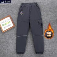 蘑菇兔胖男童棉褲秋冬款寬松加肥中大童冬款褲子保暖防風(fēng)初中學(xué)生冬褲 灰色 140加肥80斤左右