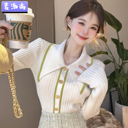 麥潮尚針織衫女毛衣純風別致polo領女小眾設計感法式春季洋氣百搭修身上 白色:商城品質+物美優(yōu) S:90斤以內