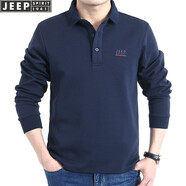 吉普（JEEP）長袖t恤男2025年春秋新款男士商務(wù)休閑寬松棉質(zhì)大碼翻領(lǐng)男裝上衣 寶藍(lán)色 XL(建議146-160斤)