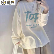 漫佩 新款圓領(lǐng)長袖T恤女學(xué)生韓版寬松白色上衣中長款薄款打底衫上衣服 #TOP【款】 M 【建議91斤-105斤】