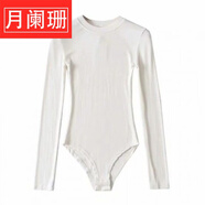 尤柯鳥 歐美新品秋冬長袖圓領(lǐng)套頭連襠連體打底衫女修身顯廋上衣連身T恤 白色 L