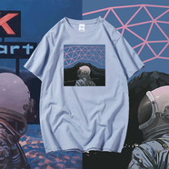 陌汀潮牌宇航員夏季新款短袖男T恤寬松純棉情侶裝半袖學(xué)生大碼上衣服 霧霾藍 S