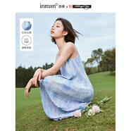 茵曼（INMAN）【服飾5折】米雷系列吊帶裙2025夏女裝新品壓褶顯瘦連衣裙子 連衣裙-湖藍色 L