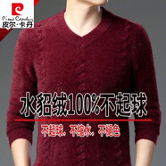 皮爾卡丹（pierre cardin）斷碼特價水貂絨羊毛衫男加厚毛衣中老年大碼V領(lǐng)打底衫爸爸裝 9565紅色 L 175/92A 140-160斤
