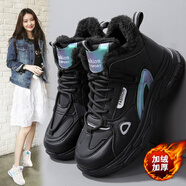 品牌斷碼女鞋冬季加絨運動(dòng)鞋女大碼棉鞋加厚防滑雪地靴皮面防水休閑小白鞋秋冬款青少年學(xué)生百搭潮鞋ins潮厚底老爹鞋 E66純黑【加絨】 38