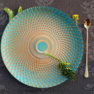 獵吶歐式水果盤(pán) 大號水晶玻璃零食盤(pán)綠色菠蘿盤(pán)客廳糖果盤(pán)圓形平盤(pán) 大號果盤(pán)【深綠金】