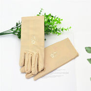 拼搏奇人夏季短款繡花手套氨綸防曬彈力開(kāi)車(chē)刺繡薄款女禮儀跳舞珠寶白手套 卡其