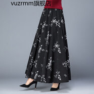 vuzrmm輕奢秋冬新款復(fù)古提花高腰半身裙女長裙百搭中年廣場舞大擺裙子 B黑底白梅松緊腰 L 2.2-2.3尺腰圍