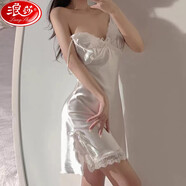 浪莎吊帶睡裙女睡衣帶胸墊冰絲夏季薄款性感蕾絲仿真絲春夏女士家居服 白底白色無(wú)墊 L 建議95-115斤
