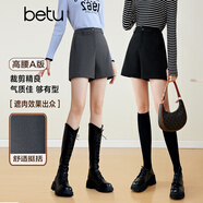 百圖betu女裝秋冬新款短褲ins風(fēng)簡(jiǎn)約時(shí)髦高腰闊腿短褲女2310T80 黑色 M