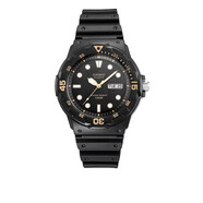 卡西歐（CASIO）男女表學(xué)生手表運動(dòng)手表 夜光防水石英表帶星期日歷腕表 黑表淺橙字MRW-200H-1E